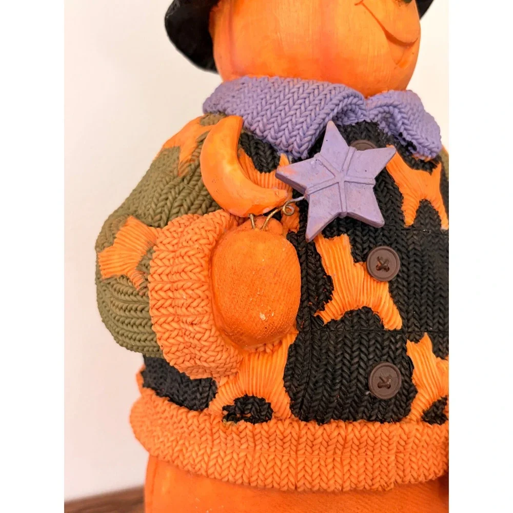 Halloween Pumpkin Scarecrow Figurine Resin Fall Harvest Folk Art Decor